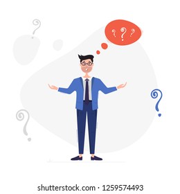 Perplexed businessman. Businessman wondering no where to get money. Business concept. Vector illustration on white background