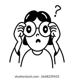 Perplexed character icon in hand drawn style 
