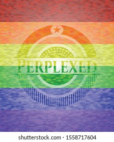 Perplexed lgbt colors emblem. Vector Illustration. Mosaic.