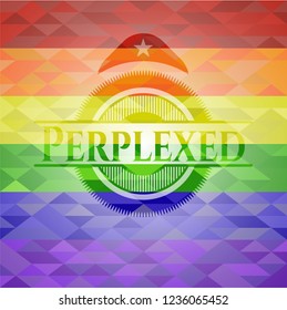 Perplexed on mosaic background with the colors of the LGBT flag