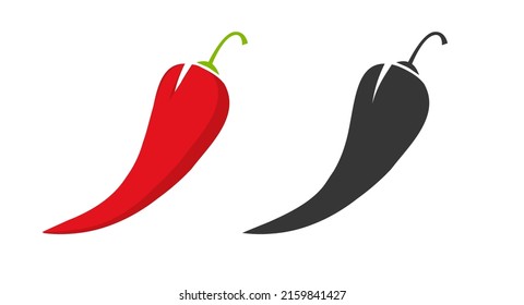 Perrep chili icon isolated on white background vector flat red or cayenne black shape silhouette pictogram clipart graphic illustration image