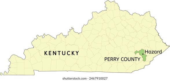 Perry County and city of Hazard location on Kentucky state map