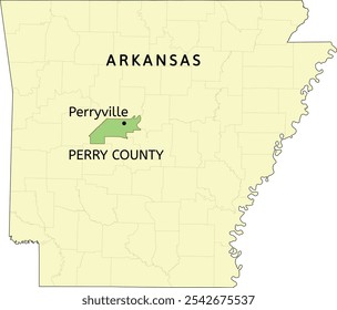 Perry County and city of Perryville location on Arkansas state map