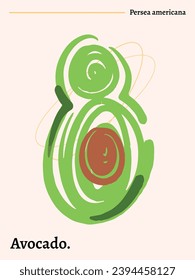 Persea americana or Avocado fruit vector poster design illustration template isolated on vertical plain background. Simple flat minimalist healthy food themed layout composition.