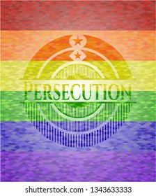 Persecution on mosaic background with the colors of the LGBT flag