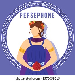 Persephone blue social media post mockup. Greek goddess. Mythological figure. Web banner design template. Social media booster, content layout. Poster, printable card with flat illustrations