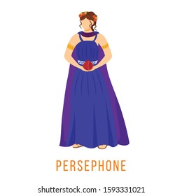 Persephone flat vector illustration. Ancient Greek deity. Mythology. Goddess. Queen of underworld. Divine mythological figure. Isolated cartoon character on white background