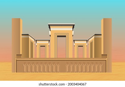 Persepolis, ciudad persa, atracción de Shiraz en Irán, provincia de Fars, ilustración vectorial