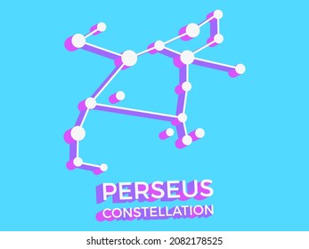 Perseus constellation 3d symbol. Constellation icon in isometric style on blue background. Cluster of stars and galaxies. Vector illustration