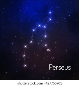 Perseus constellation in the night starry sky. Vector illustration