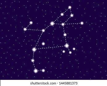 Perseus constellation. Starry night sky. Cluster of stars and galaxies. Deep space. Vector illustration