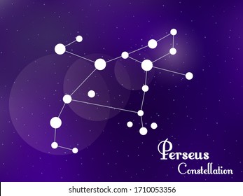 Perseus constellation. Starry night sky. Cluster of stars, galaxy. Deep space. Vector illustration
