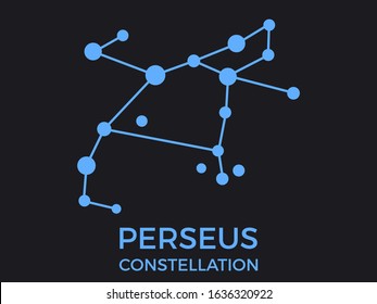 Perseus constellation. Stars in the night sky. Cluster of stars and galaxies. Constellation of blue on a black background. Vector illustration