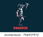 Perseus with the head of Medusa. Vector emblem.