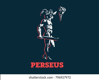 Perseus with the head of Medusa. Vector emblem.