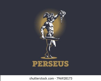 Perseus with the head of Medusa. Vector emblem.