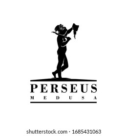 Perseus with medusa head logo silhouette simple minimalist design.