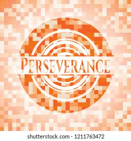 Perseverance abstract emblem, orange mosaic background