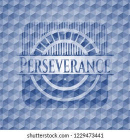 Perseverance blue emblem with geometric pattern.