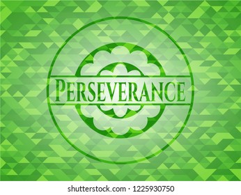Perseverance green emblem with triangle mosaic background