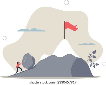 Perseverance, grit or persistence to push effort to success, resilience and strength to keep pushing and achieve goal and success concept.flat vector illustration.