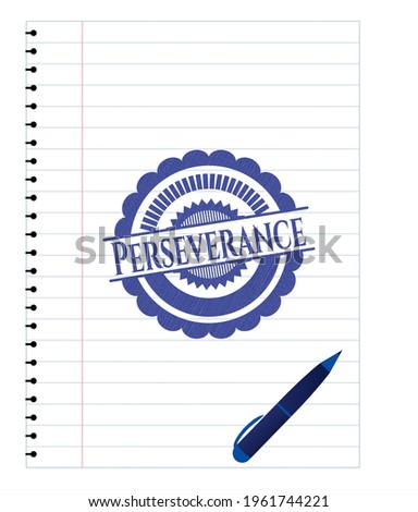 Perseverance pen draw. Blue ink. Vector Illustration. Detailed. 