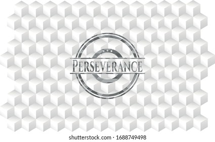 Perseverance realistic grey emblem with cube white background