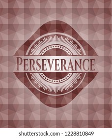 Perseverance red seamless badge with geometric background.