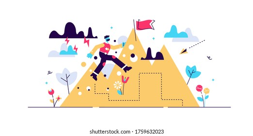 Perseverance Vector Illustration. Flat Tiny Motivational Patience Persons Concept. Challenge To Never Give Up For Target, Goal And Growth. Abstract Belief, Effort And Ambition Character Visualization.