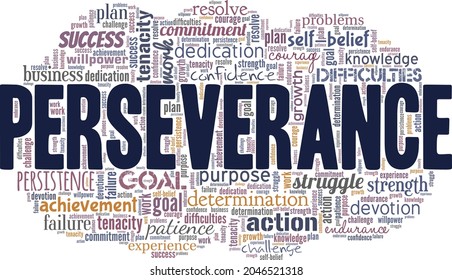 Perseverance vector illustration word cloud isolated on white background.