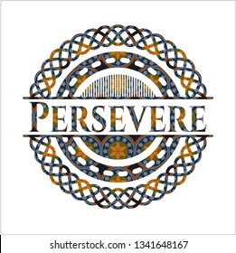 Persevere arabic badge background. Arabesque decoration.