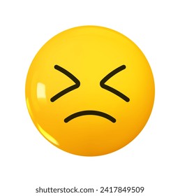 Persevering Face Emoji. Emotion 3d cartoon icon. Yellow round emoticon. Vector illustration