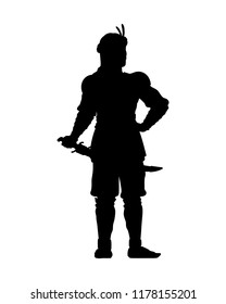 Persia warrior with his weapon isolated vector. Fighter silhouette on white background.