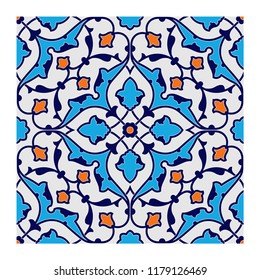 Persian Ancient Tile Vector in Blue & Orange