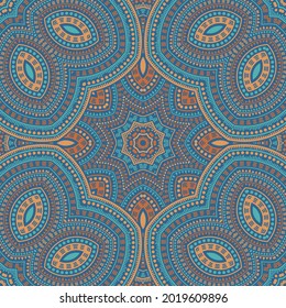 El auténtico vector floral persa es un adorno sin fisuras. Diseño de mosaicos. Resumen del patrón boho. Decoración de porcelana. Composición de círculos y líneas.