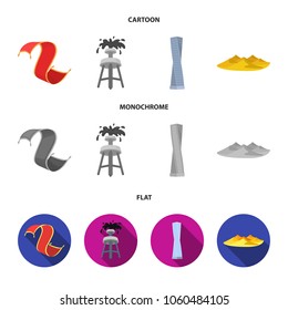Persian carpet, dunes in the desert, Shanghai Tower, oil well.Arab emirates set collection icons in cartoon,flat,monochrome style vector symbol stock illustration web.