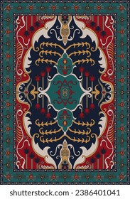 Persian carpet. Old red flowers for home decoration.