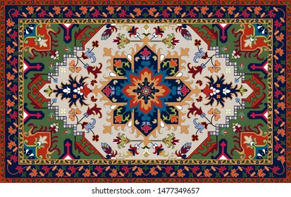 Persian carpet original design, tribal vector texture. Easy to edit and change a few colors by swatch window.