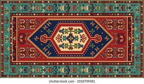 Persian carpet original design, tribal vector texture. Easy to edit and change 16 colors by swatch window.