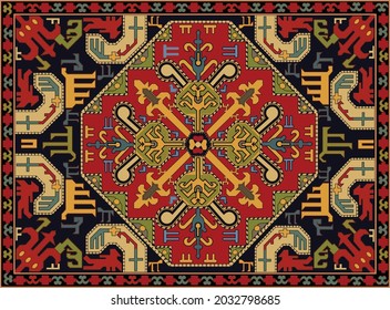 Persian carpet original design, tribal vector texture. Easy to edit and change a few colors by swatch window.