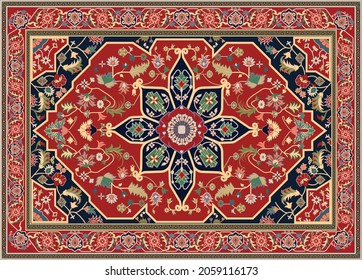 Persian carpet original design, tribal vector texture. Easy to edit and change a few global colors by swatch window. 