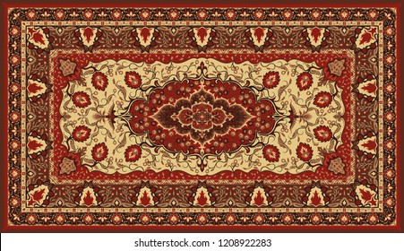 Persian carpet texture. Abstract tribal modern ornament background. Colored vector illustration.