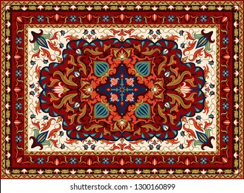 Persian carpet texture. Abstract tribal modern ornament background. Colored vector illustration.