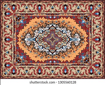 Persian carpet texture. Abstract tribal modern ornament background. Colored vector illustration.