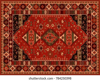 Persian Carpet, Tribal Vector Texture. Easy To Edit And Change 16 Colors By Swatch Window.