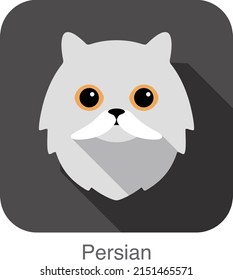 Persian, Cat breed face cartoon flat icon design