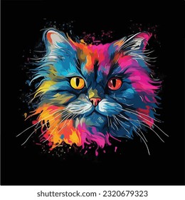 Persian cat colorful splash art graphic black background