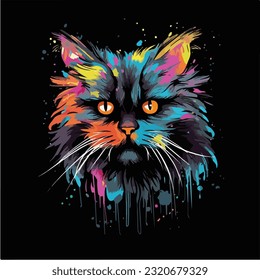 Persian cat colorful splash art graphic black background