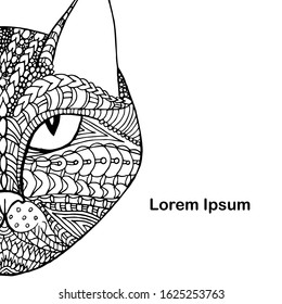 Persian cat doodle, Lorem Ipsum background. Hand drawn art graphic ink monochrome art design element stock vector illustration for web, for print, for coloring book
