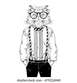 persian cat dressed up in classy style, anthropomorphic illustration, fashion animals